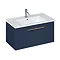 Britton Shoreditch 850mm Wall-Hung Single Drawer Vanity Unit with Brass Handle - Matt Blue Large Ima