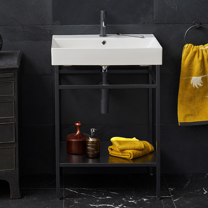 Britton Shoreditch Frame 600mm Basin & Black Wash Stand  Feature Large Image