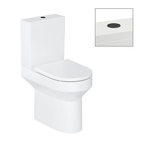 Britton Shoreditch Round Close Coupled Rimless Toilet with Matt Black Flush Button + Soft Close Seat