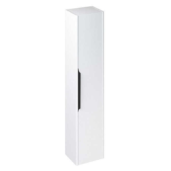 Britton Shoreditch Wall-Hung Tall Cabinet with Black Handle - Matt White Large Image