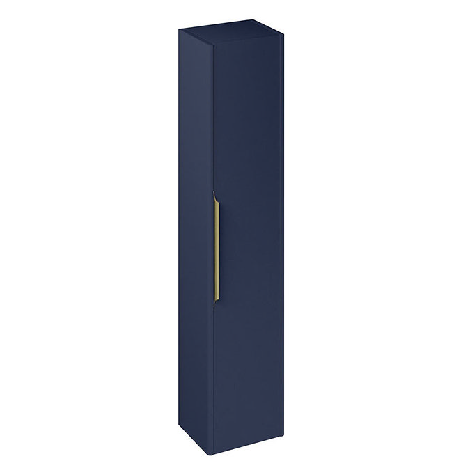 Britton Shoreditch Wall-Hung Tall Cabinet with Brass Handle - Matt Blue Large Image