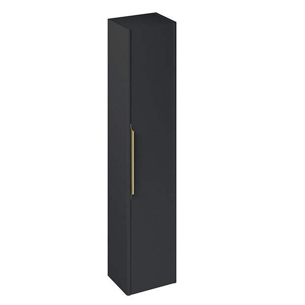 Britton Shoreditch Wall-Hung Tall Cabinet with Brass Handle - Matt Grey Large Image
