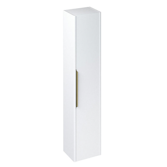 Britton Shoreditch Wall-Hung Tall Cabinet with Brass Handle - Matt White Large Image