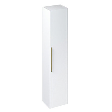 Britton Shoreditch Wall-Hung Tall Cabinet with Brass Handle - Matt White  Profile Large Image