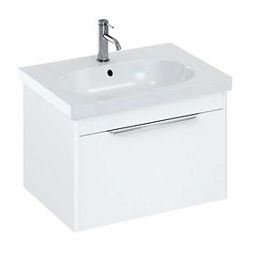 Britton Shoreditch Wall Hung Vanity Unit - Matt White - 650mm with Chrome Handle inc. Round Basin La