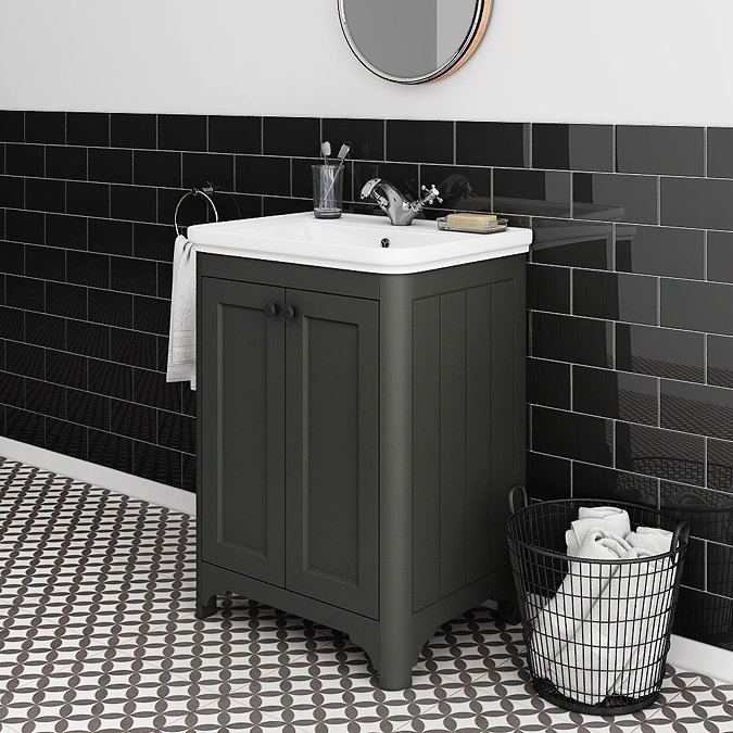 Bromley 628mm Traditional Grey Vanity Unit (Inc. Ceramic Basin) Profile Large Image