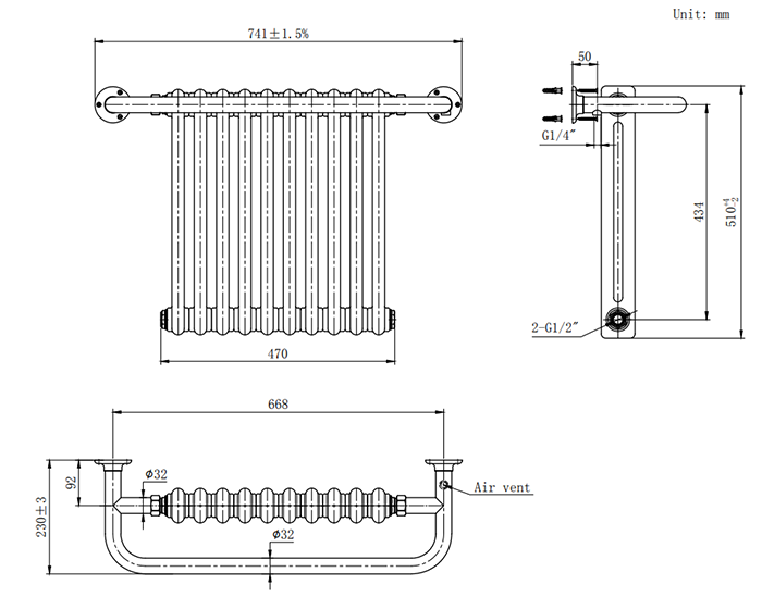 Bromley Black Nickel Traditional Wall Hung Towel Rail Radiator (741 x 510mm)