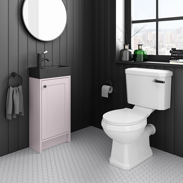 Bromley Pink Cloakroom Vanity Unit (incl. Black Basin + Matt Black Handle)  Profile Large Image
