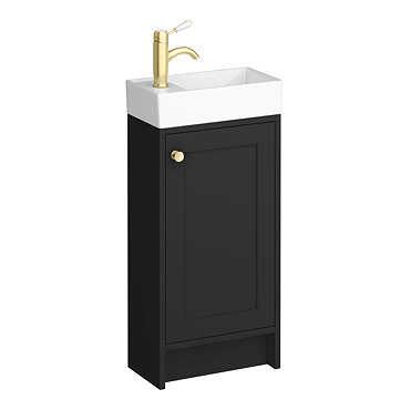 Bromley Traditional Black Cloakroom Vanity Unit (incl. Brushed Brass Handle)  Profile Large Image