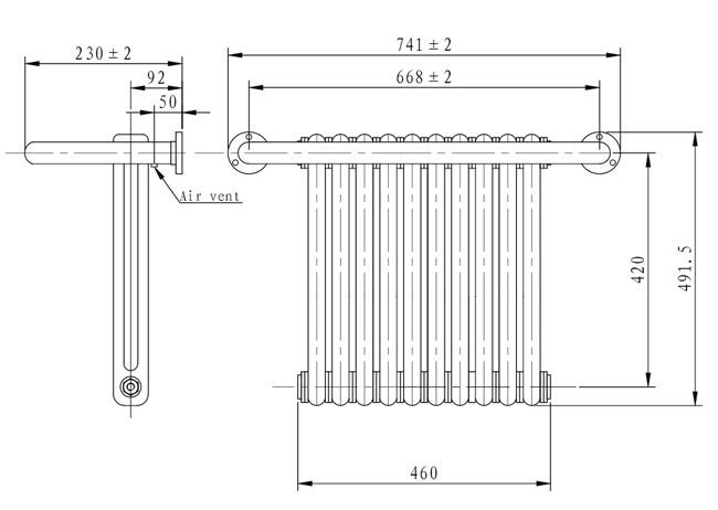 Bromley Traditional Wall Hung Towel Rail Radiator (with Valves and Summer Electric Heating Kit)