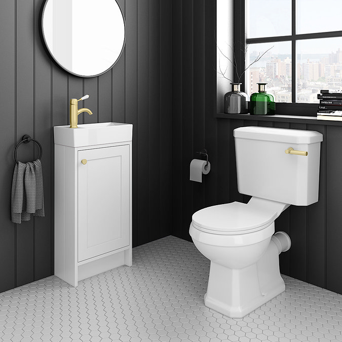 Bromley Traditional White Cloakroom Vanity Unit (incl. Brushed Brass Handle)  Profile Large Image