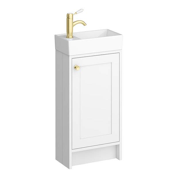 Bromley Traditional White Cloakroom Vanity Unit (incl. Brushed Brass Handle) Large Image