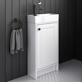 Bromley Traditional White Cloakroom Vanity Unit (incl. Matt Black Handle) Medium Image
