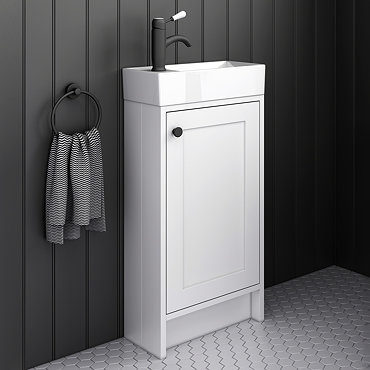 Bromley Traditional White Cloakroom Vanity Unit (incl. Matt Black Handle)  Profile Large Image