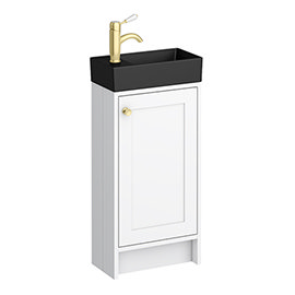 Bromley White Cloakroom Vanity Unit (incl. Black Basin + Brushed Brass Handle) Medium Image