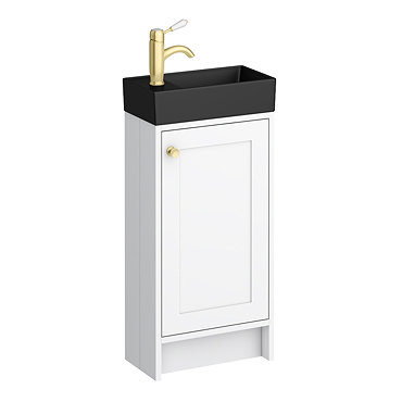 Bromley White Cloakroom Vanity Unit (incl. Black Basin + Brushed Brass Handle)  Profile Large Image