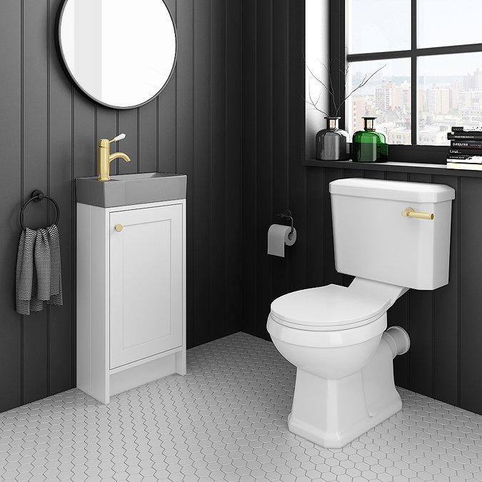 Bromley White Cloakroom Vanity Unit (incl. Grey Basin + Brushed Brass Handle)  Profile Large Image