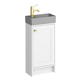 Bromley White Cloakroom Vanity Unit (incl. Grey Basin + Brushed Brass Handle) Medium Image