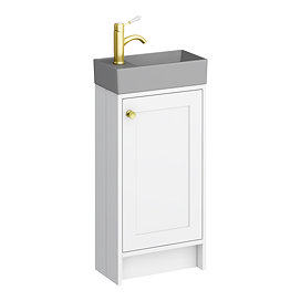 Bromley White Cloakroom Vanity Unit (incl. Grey Basin + Brushed Brass Handle) Large Image