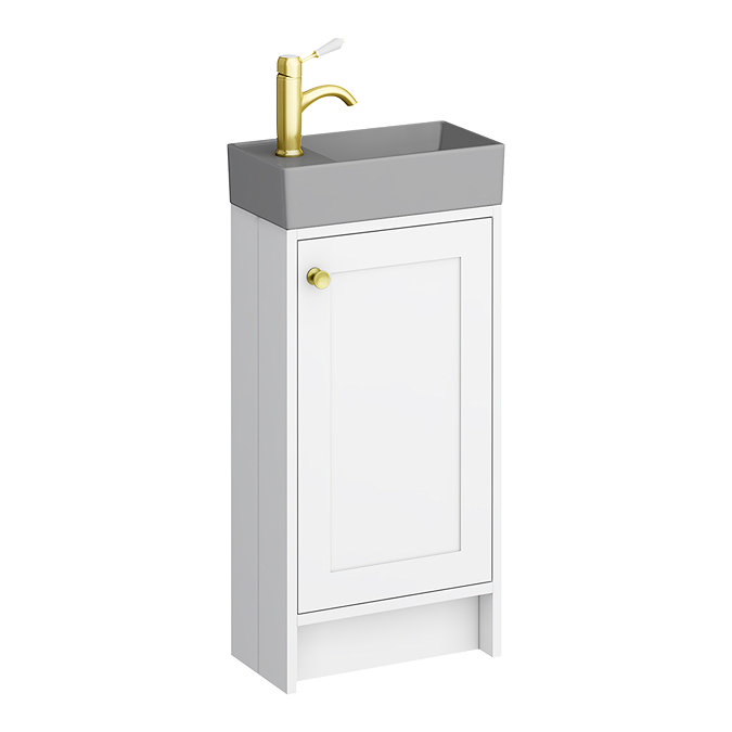 Bromley White Cloakroom Vanity Unit (incl. Grey Basin + Brushed Brass Handle) Large Image