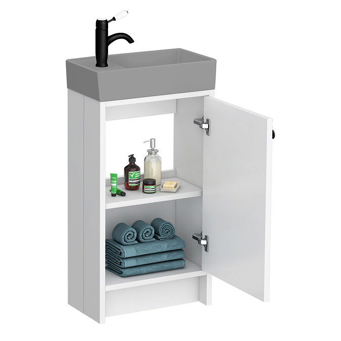 Bromley White Cloakroom Vanity Unit (incl. Grey Basin + Matt Black Handle)  In Bathroom Large Image