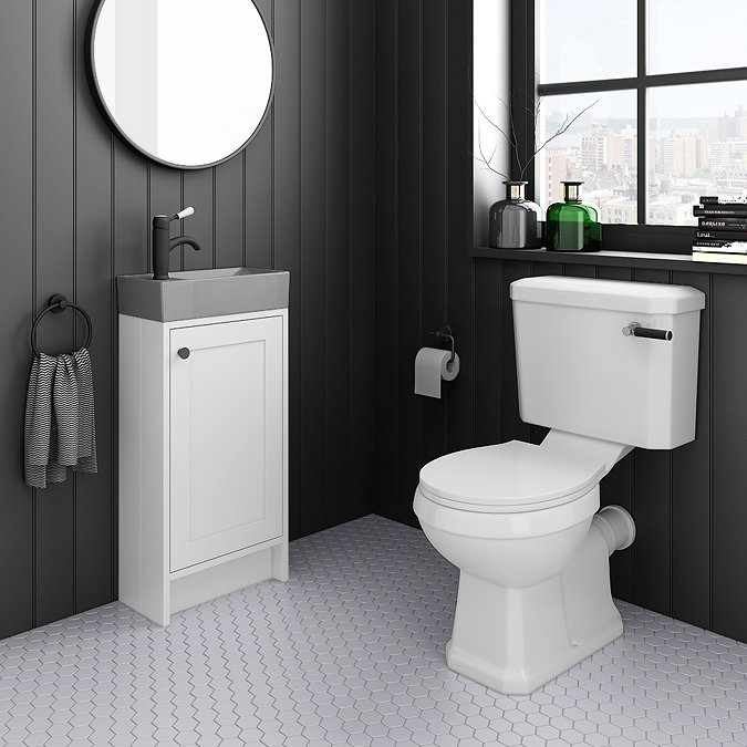 Bromley White Cloakroom Vanity Unit (incl. Grey Basin + Matt Black Handle)  additional Large Image