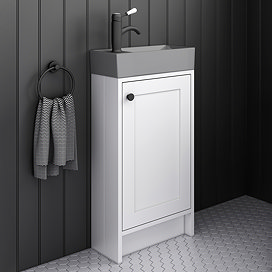 Bromley White Cloakroom Vanity Unit (incl. Grey Basin + Matt Black Handle) Large Image
