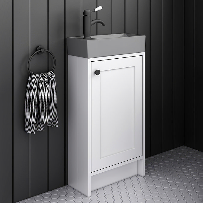 Bromley White Cloakroom Vanity Unit (incl. Grey Basin + Matt Black Handle) Large Image