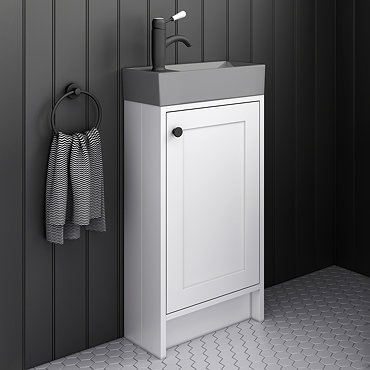 Bromley White Cloakroom Vanity Unit (incl. Grey Basin + Matt Black Handle)  Feature Large Image