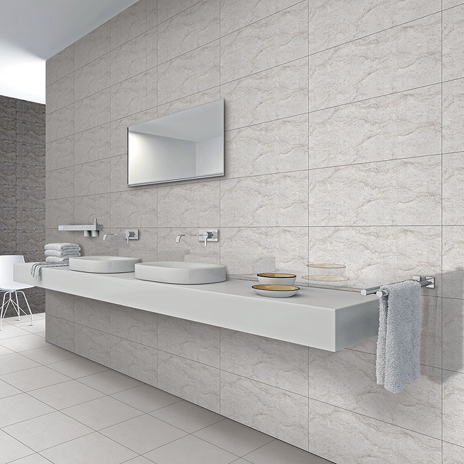 Bromo Light Grey Gloss Stone Effect Wall Tiles - 300 x 600mm