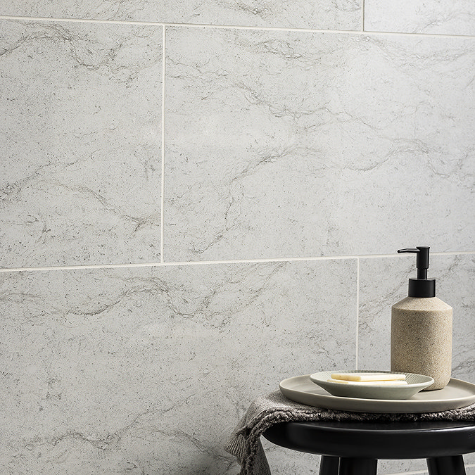 Bromo Light Grey Gloss Stone Effect Wall Tiles - 300 x 600mm