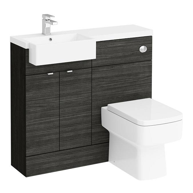 Brooklyn 1000 Black Semi-Recessed Combination Unit (Square Basin, Vanity + WC Unit) Feature Large I