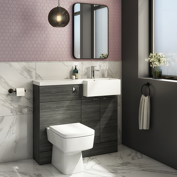 Brooklyn 1000 Black SemiRecessed Combination Unit (Square Basin, Vanity + WC Unit) Victorian