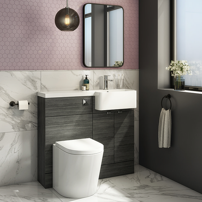 Brooklyn 1000 Black Semi-Recessed Combination Unit (Round Basin, Vanity + WC Unit) Large Image