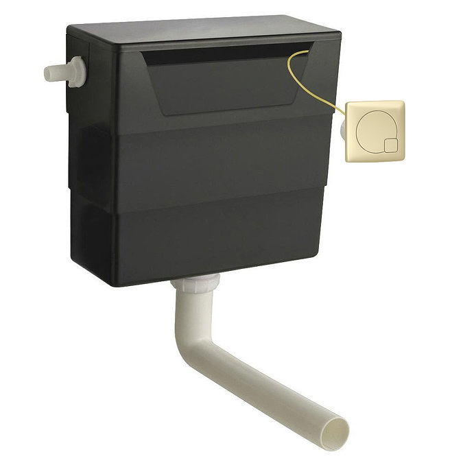 Brooklyn 1000 Black Square Semi-Recessed Combination Unit w. Brushed Brass Handles + Flush Standard