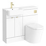 Brooklyn 1000 Gloss White Round Semi-Recessed Combination Unit w. Brushed Brass Handles + Flush In