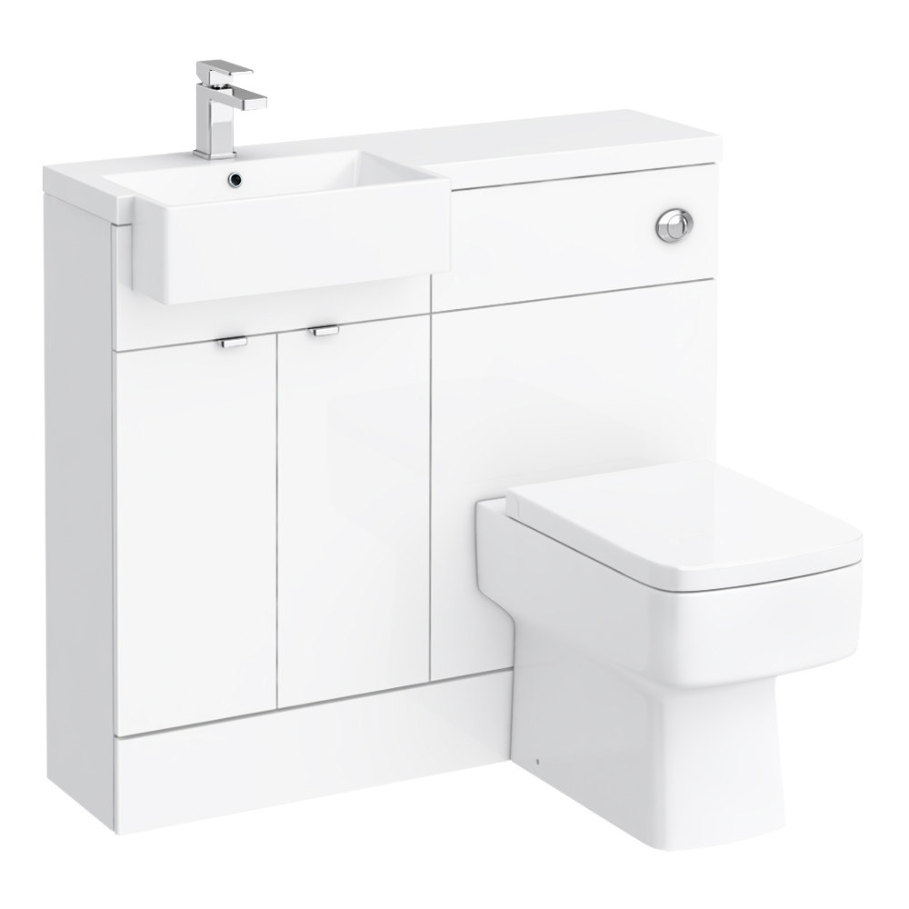 Brooklyn 1000 Gloss White Semi-Recessed Combination Unit (Square Basin ...