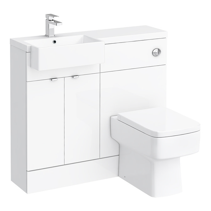 Brooklyn 1000 Gloss White Semi-Recessed Combination Unit (Square Basin, Vanity + WC Unit)  In Bathroom Large Image