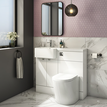 Brooklyn 1000 Gloss White Semi-Recessed Combination Unit (Vanity + WC Unit)  Profile Large Image