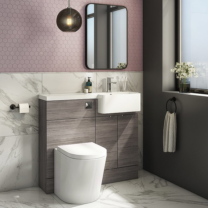 Brooklyn 1000 Grey Avola Semi-Recessed Combination Unit (Round Basin, Vanity + WC Unit) Large Image