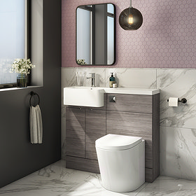 Brooklyn LH 1000 Grey Avola Semi-Recessed Combination Unit (Round Basin, Vanity + WC Unit) Large Ima