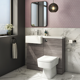 Brooklyn LH 1000 Grey Avola Semi-Recessed Combination Unit (Round Basin, Vanity + WC Unit) Large Ima