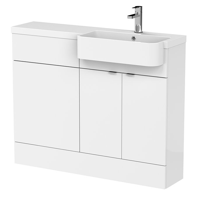 Brooklyn 1100 Gloss White Semi-Recessed Combination Unit (Round Basin, Vanity + WC Unit) Large Image