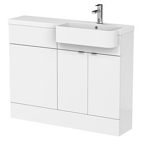 Brooklyn 1100 Gloss White Semi-Recessed Combination Unit (Round Basin, Vanity + WC Unit) Large Image