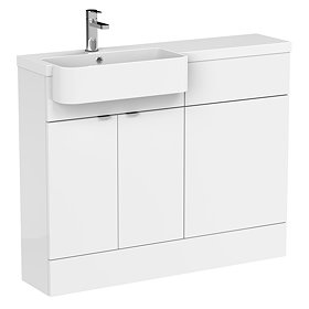 Brooklyn 1100 LH Gloss White Semi-Recessed Combination Unit (Round Basin, Vanity + WC Unit) Large Im