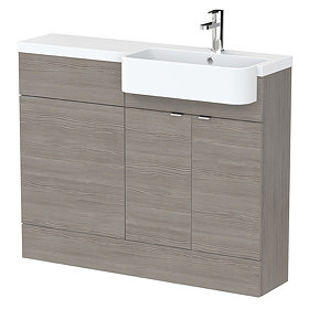 Brooklyn 1100 Grey Avola Semi-Recessed Combination Unit (Round Basin, Vanity + WC Unit) Large Image