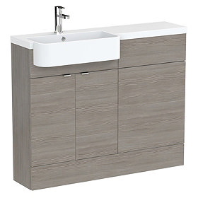 Brooklyn 1100 LH Grey Avola Semi-Recessed Combination Unit (Round Basin, Vanity + WC Unit) Large Ima