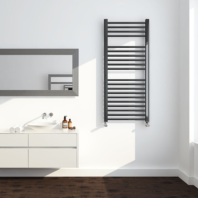 Brooklyn 1200 x 500mm Black Nickel Straight Heated Towel Rail Large Image