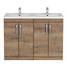 Brooklyn 1205mm Brown Oak Double Basin Vanity Unit - Floor Standing, 4 Door