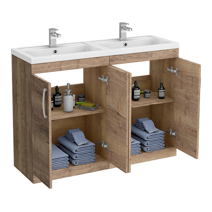 Brooklyn 1205mm Brown Oak Double Basin Vanity Unit - Floor Standing, 4 Door